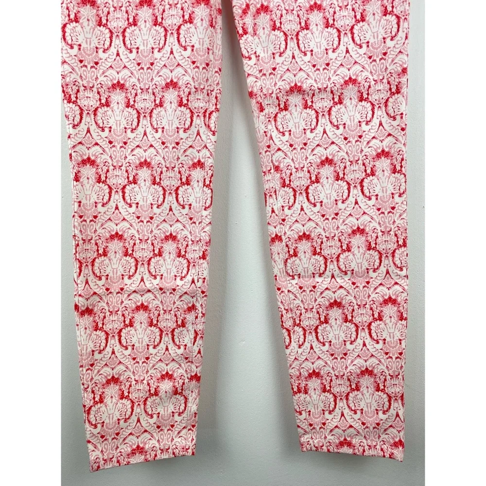 Etcetera size 2 Women's Pink Red White Print Zipper Pocket Skinny Pants